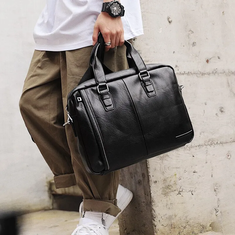 Christmas Gift Burminsa Business Men Briefcase 14inch Laptop Bags High Quality PU Leather Office Work Shoulder Bags Black Computer Bags 2021